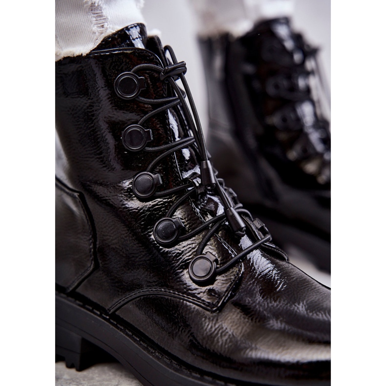 PJ1 Cizme Călduțe Lăcuite De Damă Cu Helia Neagră Neagră negru 2