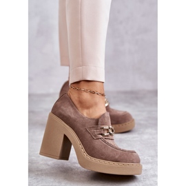 PL5 Pantofi de piele intoarsa pe un post masiv Beige Jaime bej 1