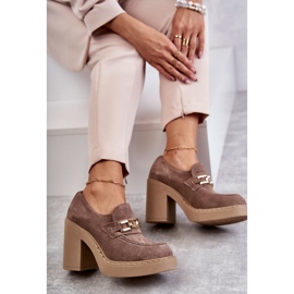PL5 Pantofi de piele intoarsa pe un post masiv Beige Jaime bej 5