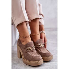 PL5 Pantofi de piele intoarsa pe un post masiv Beige Jaime bej 7