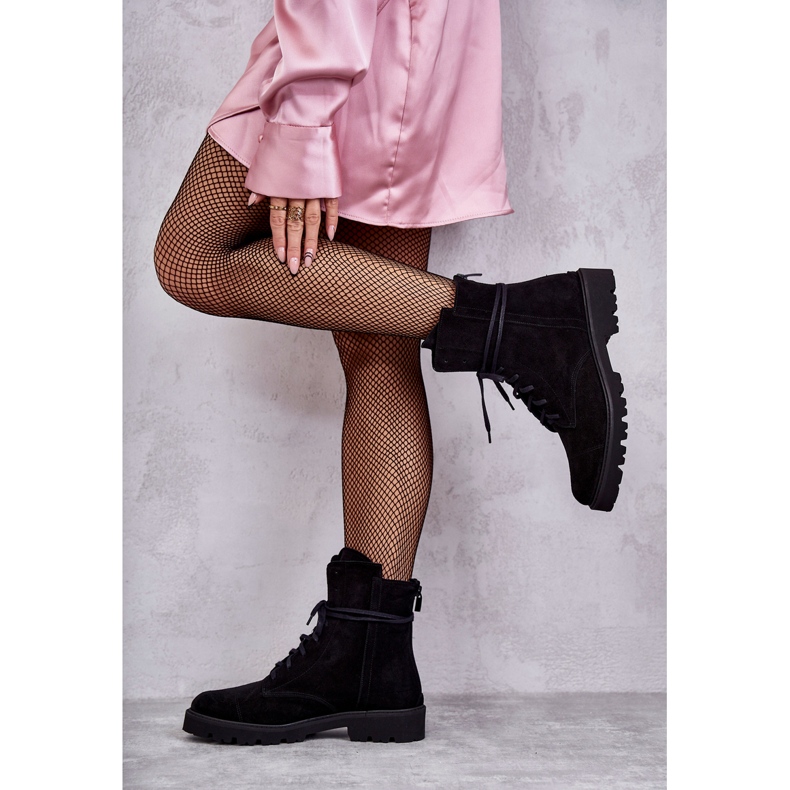 Cizme din piele intoarsa cu fermoar Nicole 2754 Black negru 2