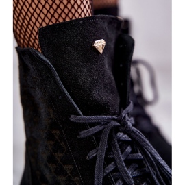 Cizme din piele intoarsa cu siret Nicole 2751 Black negru 2