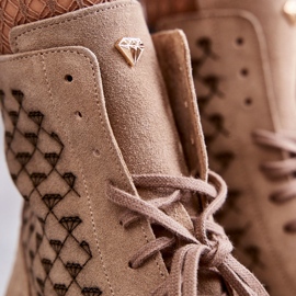 Cizme din piele intoarsa cu siret Nicole 2751 Bej 2