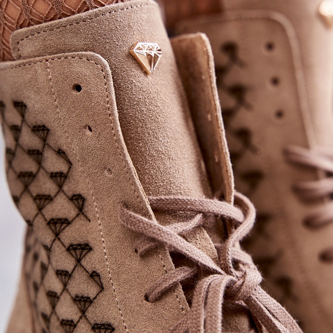 Cizme din piele intoarsa cu siret Nicole 2751 Bej 2