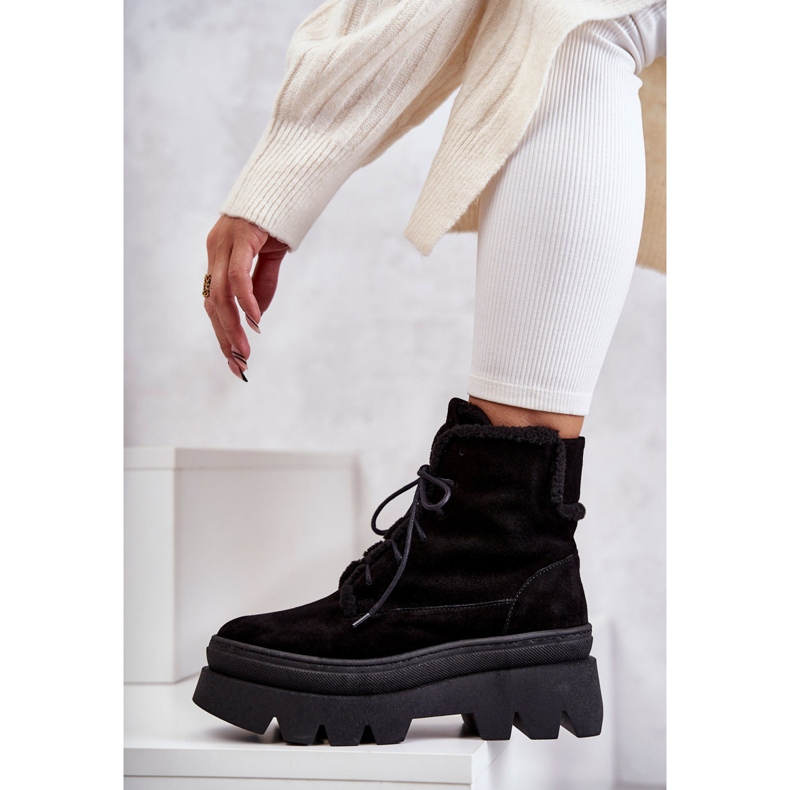 Cizme de piele intoarsa cu siret Negru Elisabeth 1