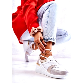 S.Barski Pantofi sport din piele pe o pană Rayana albă și gri 1