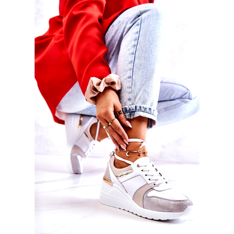 S.Barski Pantofi sport din piele pe o pană Rayana albă și gri 1