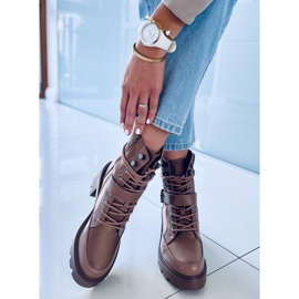 Cizme cu toc inalt cu siret Brooks Khaki bej maro 2