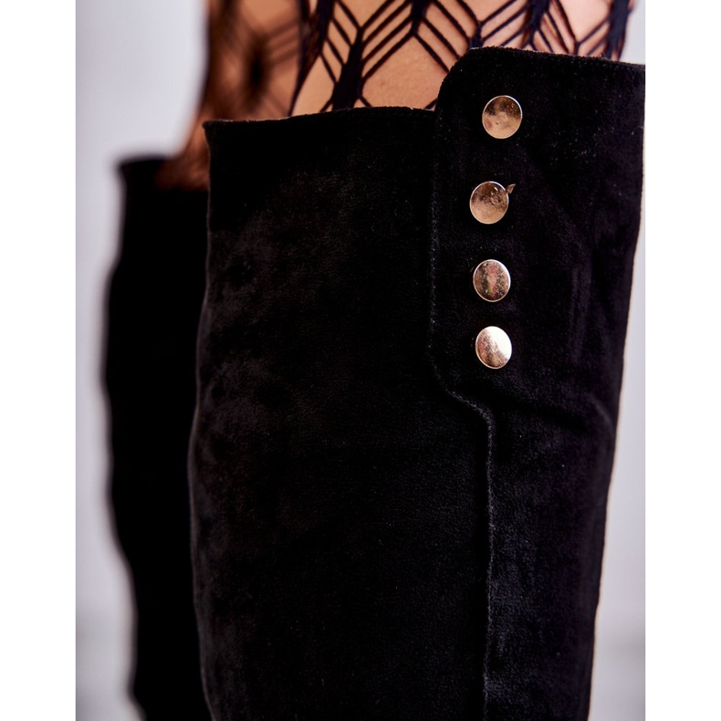 S.Barski Cizme negre Laura calde din piele intoarsa cu toc plat negru 2