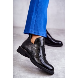 Vinceza Cizme lăcuite cu decupaje pe toc plat Black Eunice negru 1