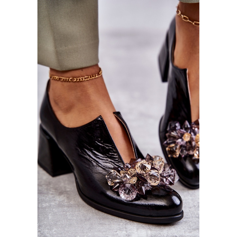 PA2 Pantofi din piele netedă cu ornament strălucitor Delaver negru 1