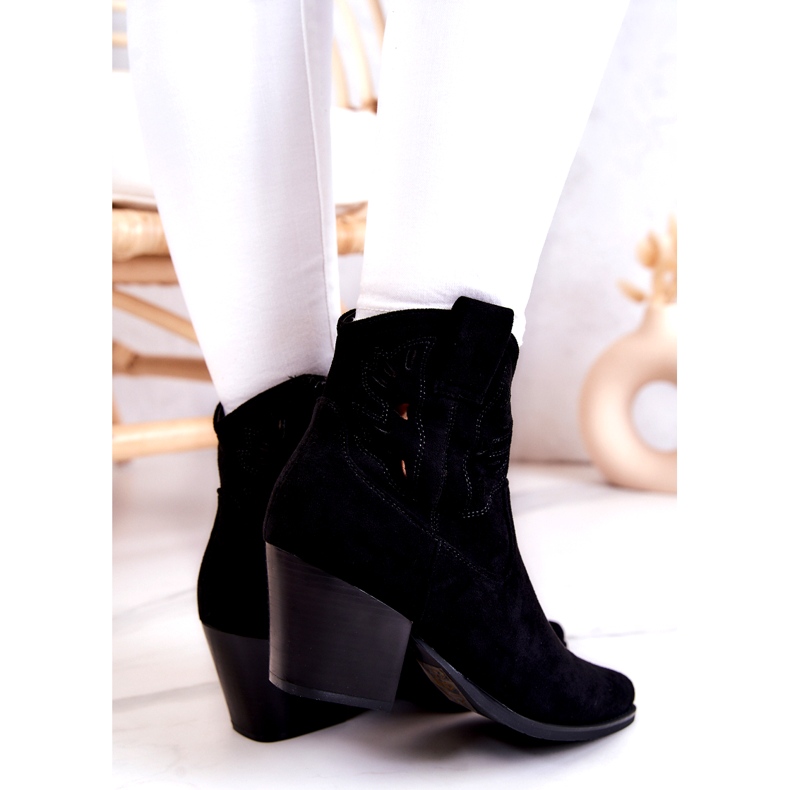 S.Barski Cizme de cowboy negre de damă din piele intoarsa Devon negru 4