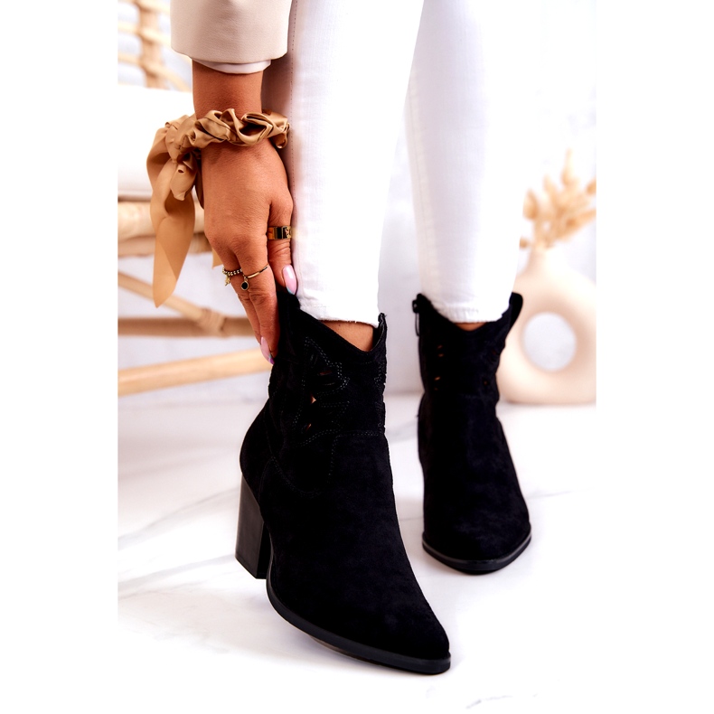 S.Barski Cizme de cowboy negre de damă din piele intoarsa Devon negru 1