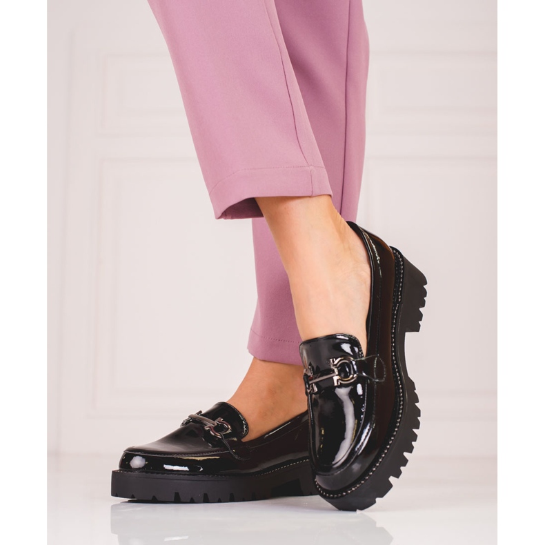 Mocasini de damă pe talpă groasă Shelovet negru 1