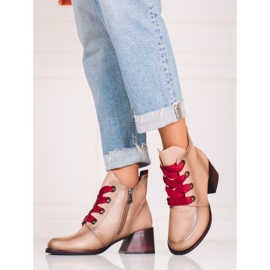 Botine de damă bej cu șiretură roșie Vinceza 1