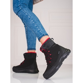 Cizme de zăpadă cu șireturi negre și roșii DK pentru femei negru 1