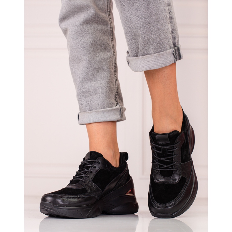 Tenisi de dama din piele neagra Shelovet negru 2