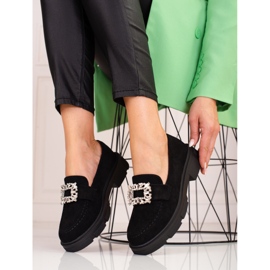 Mocasini din piele intoarsa pe platforma Shelovet negru 1