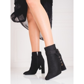 Cizme de dama pe post din piele intoarsa Shelovet ecologica negru 2