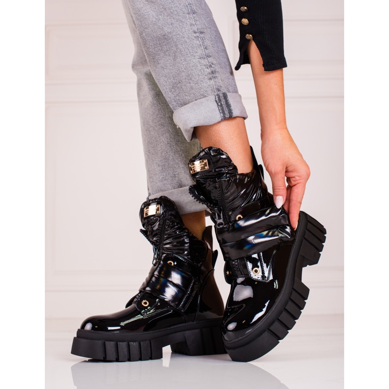 Cizme de dama lacuite pe platforma Shelovet negru 1