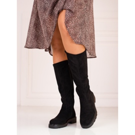 Cizme de dama din piele intoarsa Shelovet neagra negru 1