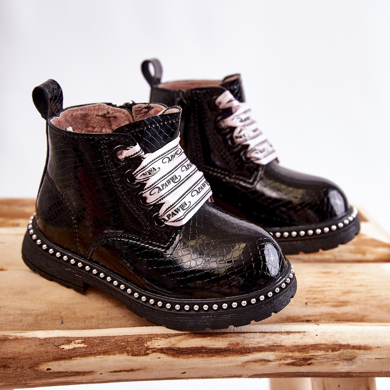 PA1 Cizme Negre pentru Copii din Piele Calda Dottie negru 1