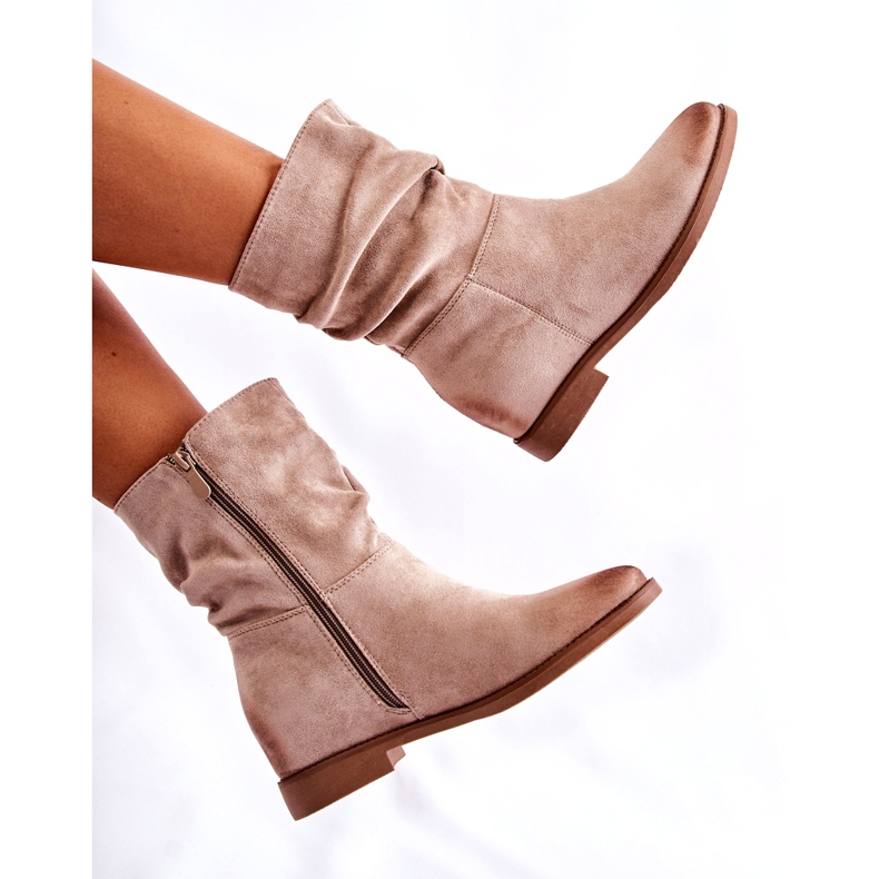 PG1 Cizme înalte de damă din piele intoarsa Bej Venis CH2180 2