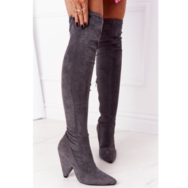 Cizme din piele intoarsa cu toc inalt Lu Boo Gri XW37356 1 Cizme din piele intoarsa cu toc inalt Lu Boo Gri XW37356 1