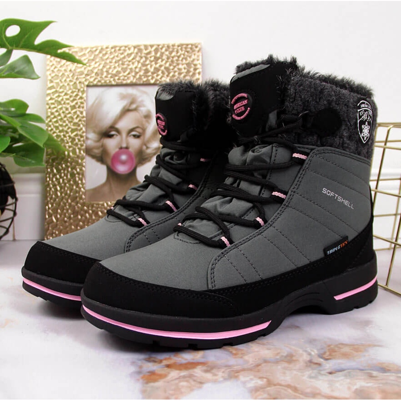 Cizme de zăpadă impermeabile gri pentru fete de la American Club 2 Cizme de zăpadă impermeabile gri pentru fete de la American Club 2