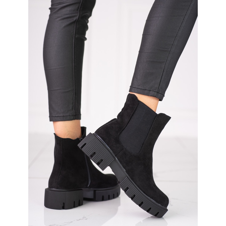 Ghete Chelsea de dama pe platforma Shelovet din piele intoarsa ecologica negru 1