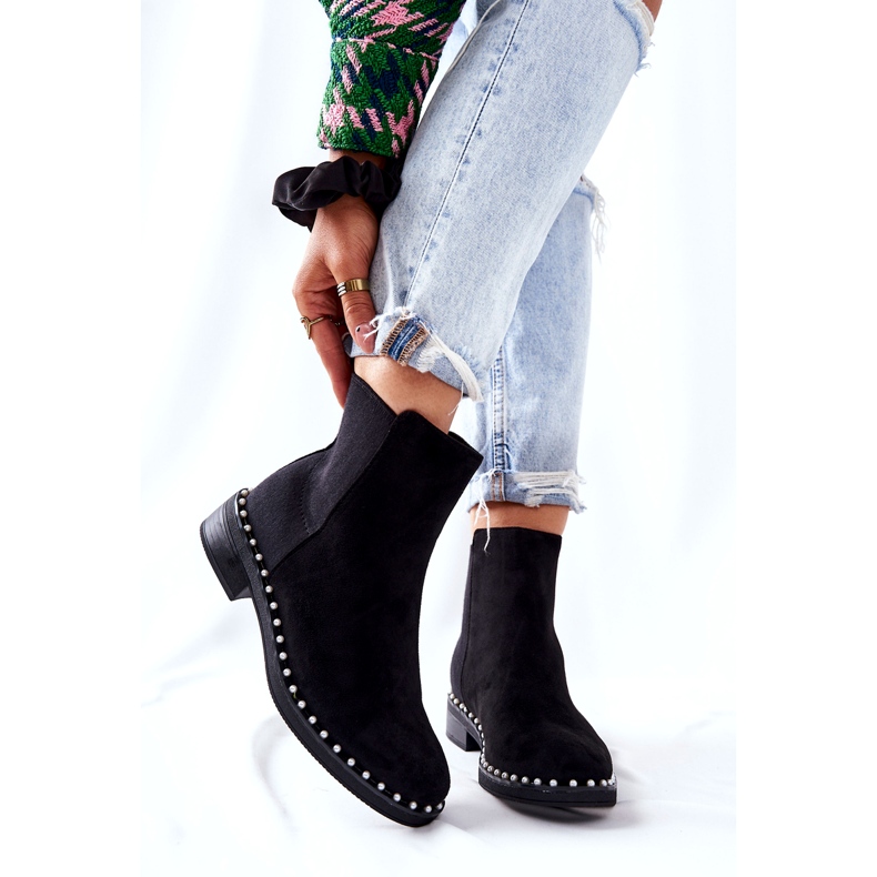 PG1 Cizme din piele intoarsa Cizme Chelsea Cu Perle Negru Jilanna 8335 BLK 3