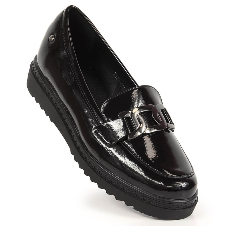 Mocasini de dama lacuiti pe platforma neagra Vinceza negru 1