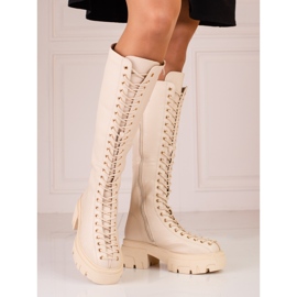 Cizme bej Shelovet de damă cu șireturi înalte 1