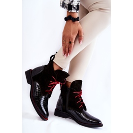 PA2 Botine din piele crocodil cu model Cheyenne negru și roșu 2 PA2 Botine din piele crocodil cu model Cheyenne negru și roșu 2