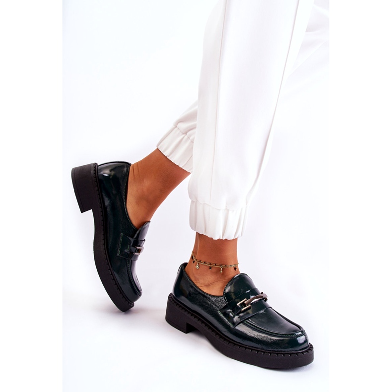 Lemar Încălțăminte din piele pentru femei, lăcuite cu un decor de argint verde 2