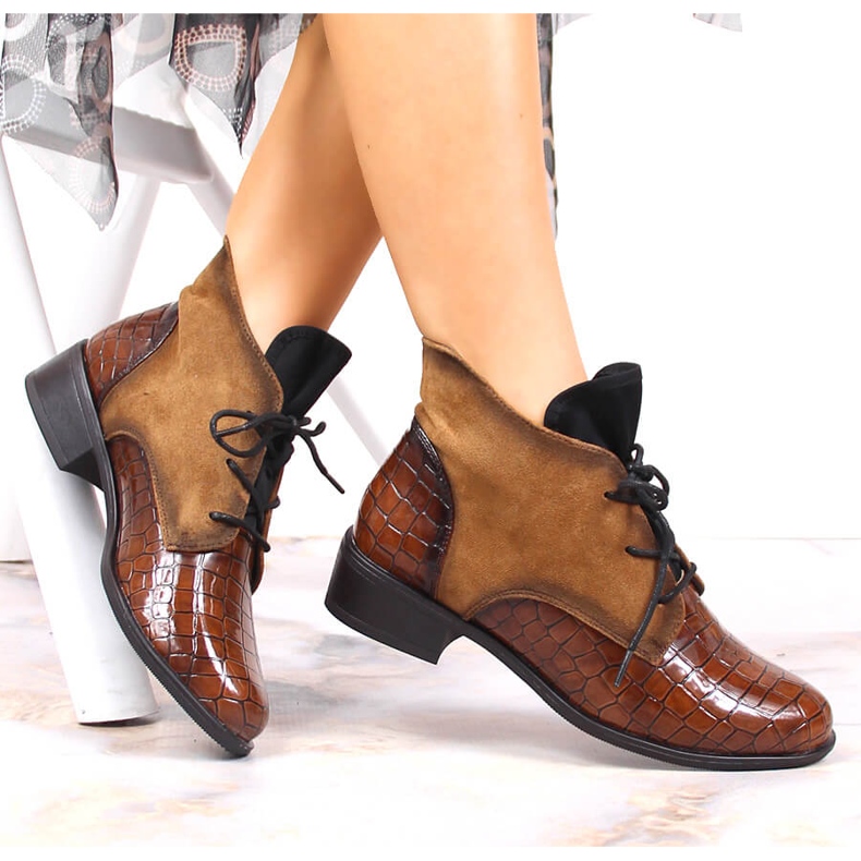 Cizme Jezzi de damă, cu șireturi, maro cald 1 Cizme Jezzi de damă, cu șireturi, maro cald 1