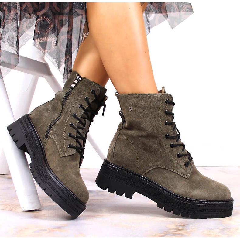 Cizme Filippo kaki din piele intoarsa de dama verde 1