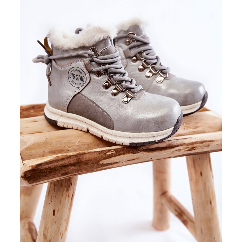 Cizme izolate pentru copii cu fermoar Big Star KK374178 Silver argint 1