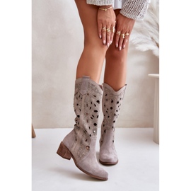 Lewski Shoes Cizme din piele intoarsa ajurata Pantofi Lewski 3170 Cappucino bej 1