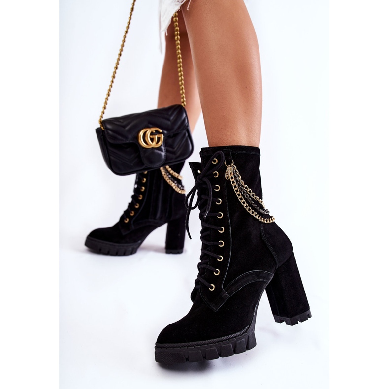 Cizme din piele intoarsa cu siret Lewski Shoes 3244 / G Negru 2