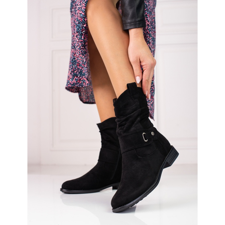 W. Potocki Cizme negre de damă cu potocki încrețit negru 1 W. Potocki Cizme negre de damă cu potocki încrețit negru 1