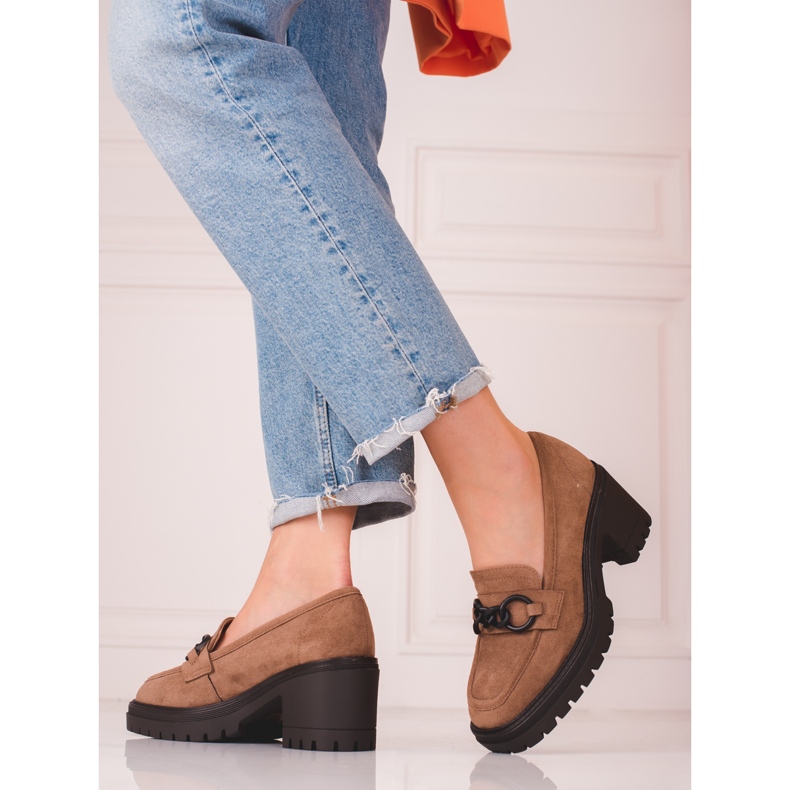 Mocasini de dama cu toc inalt Vinceza maro 1