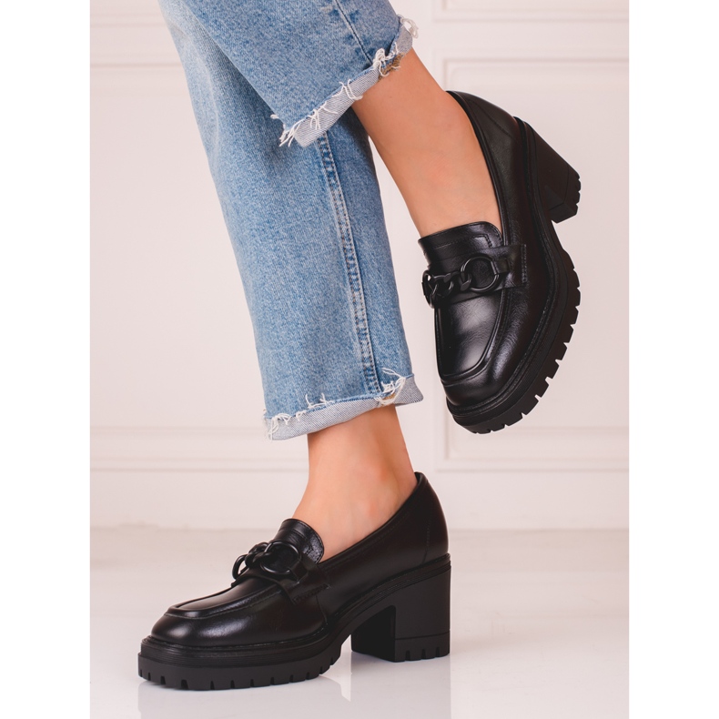 Mocasini de dama cu toc inalt Vinceza negri negru 1