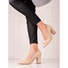 SHELOVET Pompi de dama din piele intoarsa cu impodobiri bej 1