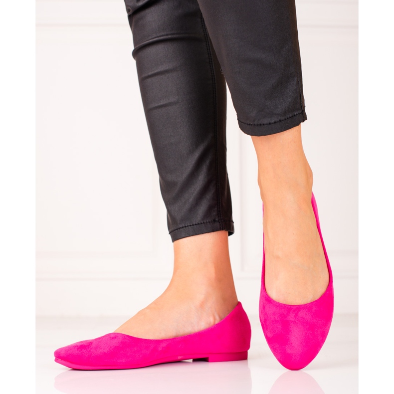 Balerini Shelovet confortabili din piele intoarsa roz 1