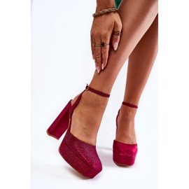 Sandale de damă cu sclipici pe toc Roz închis Rosel 1