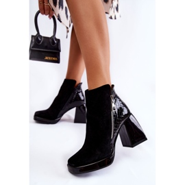 Cizme din piele intoarsa Pe Toc Motiv Geometric Negru Alienore 2