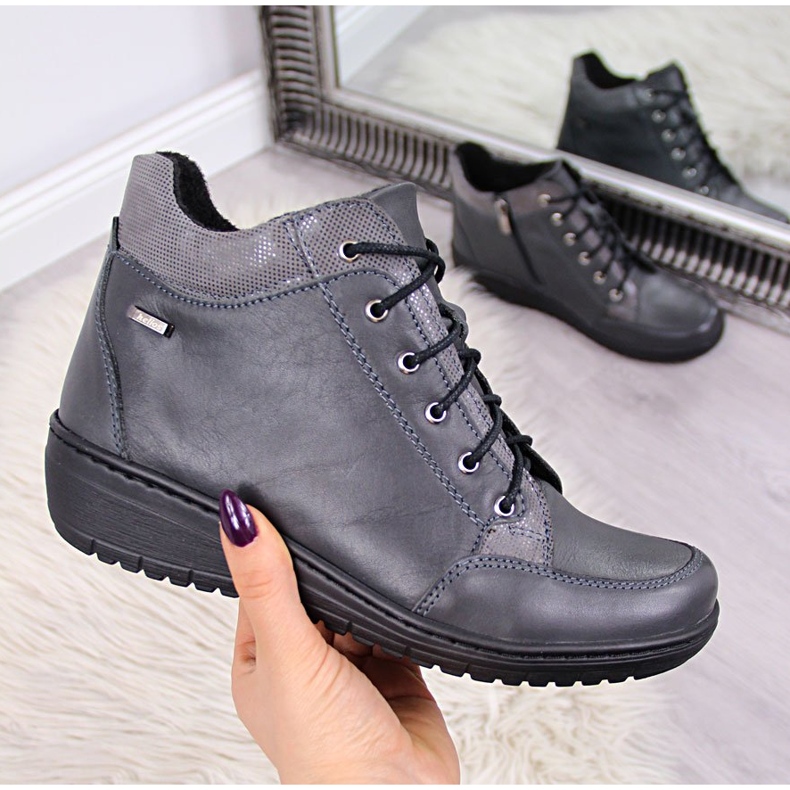 Cizme din piele, cald toc pană Helios 524 gri 2 Cizme din piele, cald toc pană Helios 524 gri 2