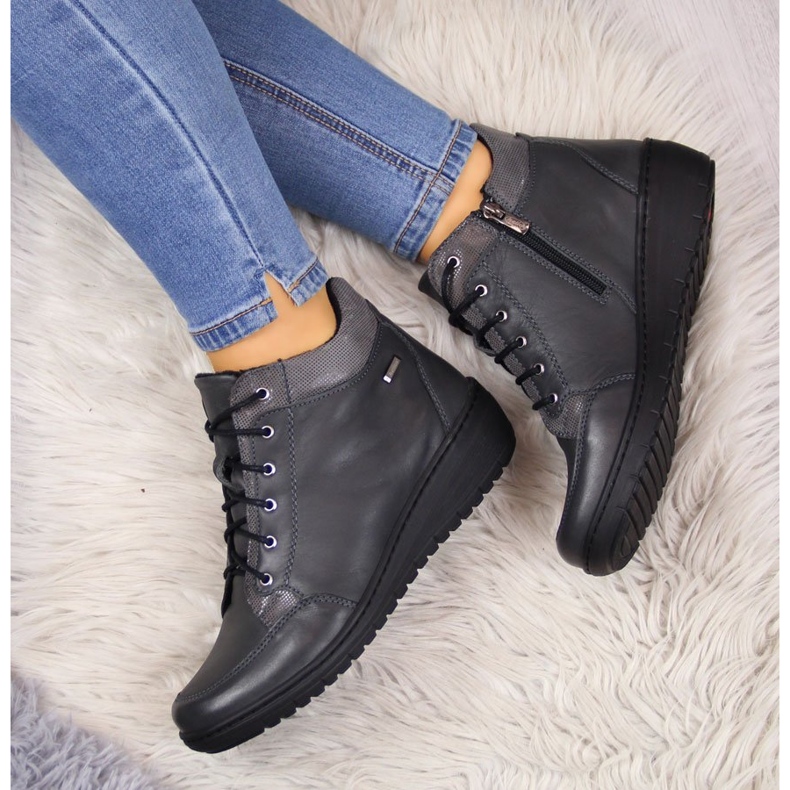 Cizme din piele, cald toc pană Helios 524 gri 1 Cizme din piele, cald toc pană Helios 524 gri 1