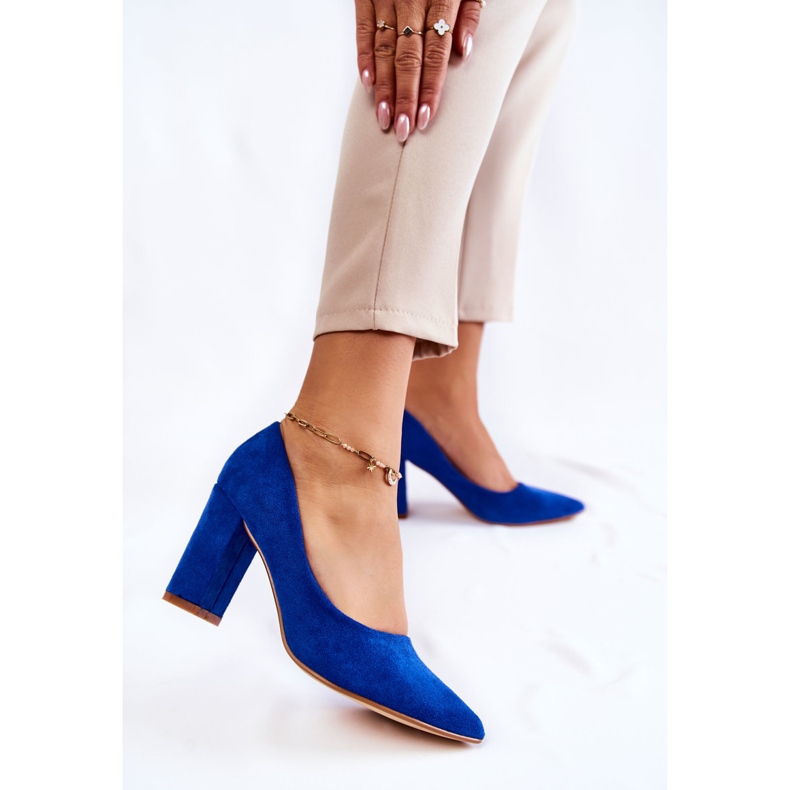 PS1 Pompi clasici din piele intoarsa pe un toc albastru Kendra 2